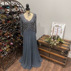 J Kara Charcoal Beaded Gown